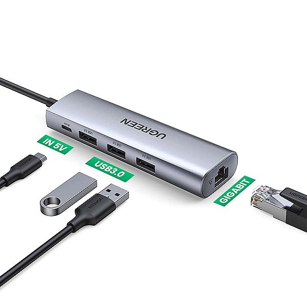 Adapter Ugreen CM266, 60812/5w1 USB-A 3.0 - RJ45 / 3x USB-A 3.0 / micr