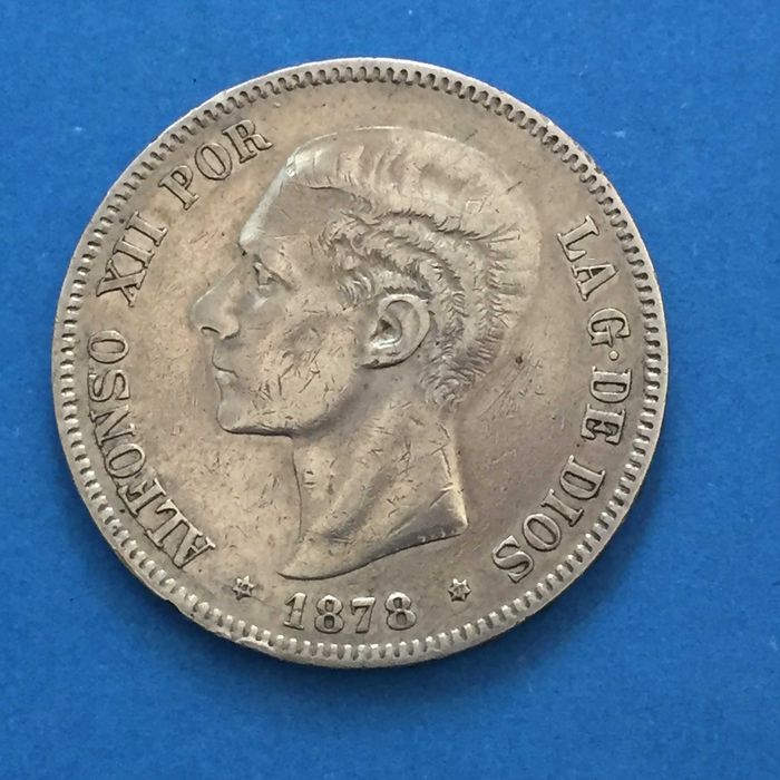 Espanha 5 pesetas 1878 (78) EM-M ALFONSO XII, prata