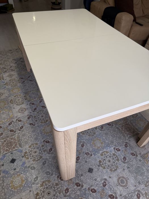 Conjunto de Mesa de Jantar com 6 Cadeiras – Branco e Madeira