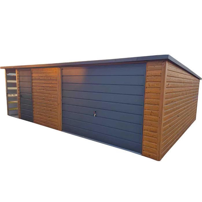 Garaż Blaszany 5×4 + wiata panelowa 1×4 złoty dąb PREMIUM CAŁA POLSKA