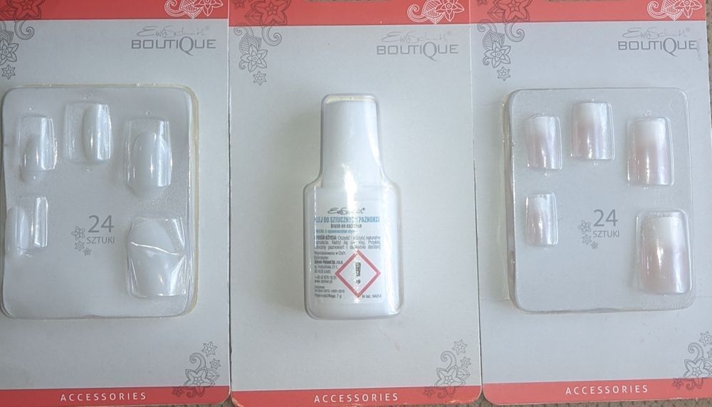 Sztuczne paznokcie Boutique Ewa Schmitt klej tipsy french 24szt biale