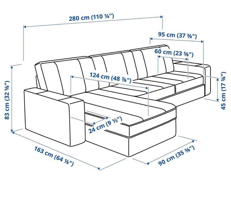 Sofá IKEA KIVIK com chaise longue, capa lavável verde-acinzentado