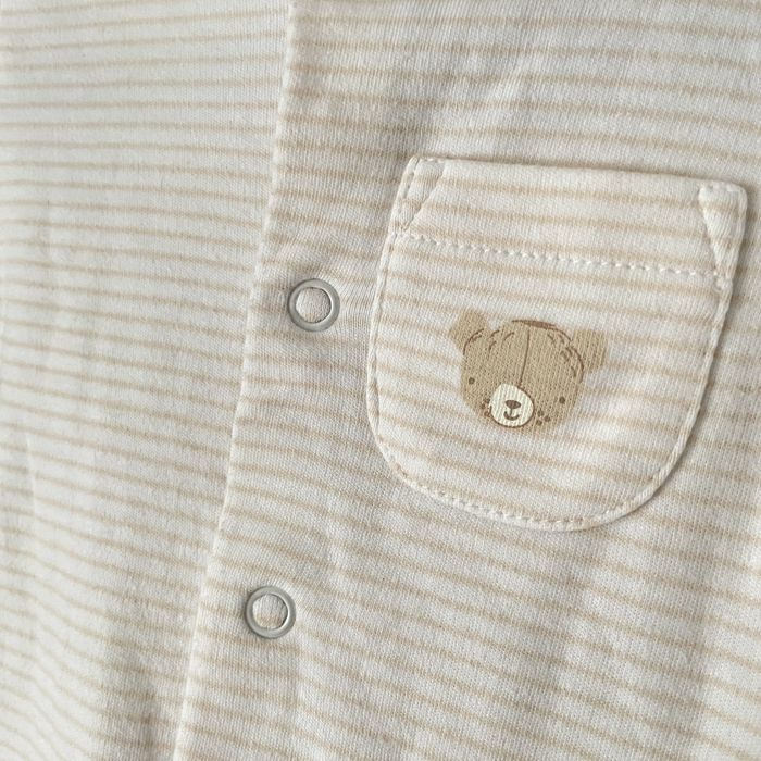 Matalan Śpiochy pajacyk piżama miś beżowe paski 100% bawełna new born