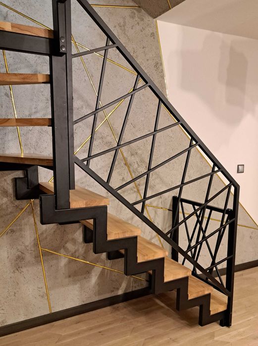 Schody zabiegowe stal drewno balustrada loft dolnośląskie