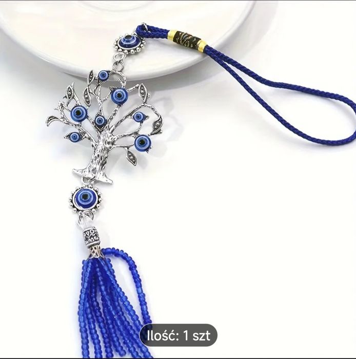 Turecki wiszący ornament Drzewo Pokoju z niebieskimi koralikami