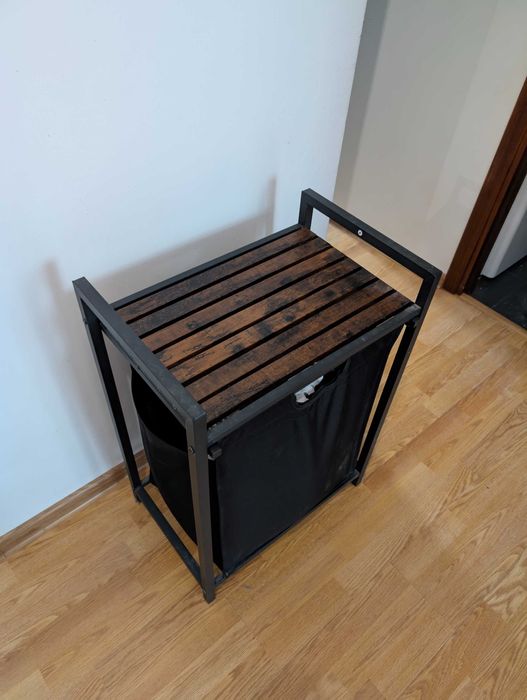 Wózek na pranie z półką - czarny, drewno - Stan idealny!