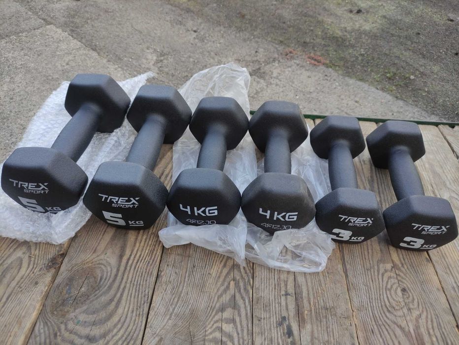 Hantle żeliwne w neoprenie nowe zestaw 2x5kg 2x4kg 2x3kg