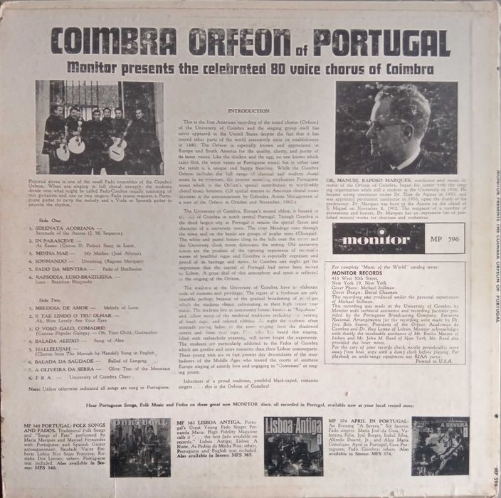 José Afonso	- - - - -		Coimbra Orfeon of Portugal	- - - - -	LP