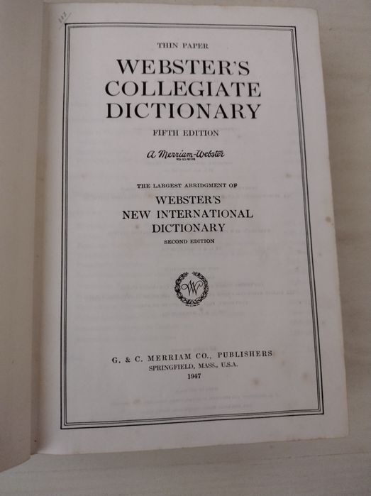 Webster's collegiate Dictionary fifth edition ano 1947