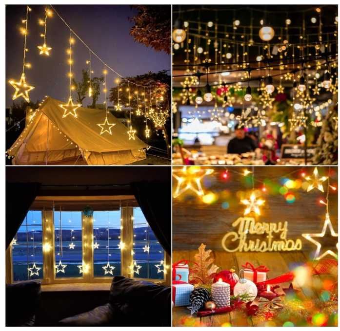 Świąteczna kurtyna świetlna 12 gwiazdek, 2m, 138LED, 8 trybów Avoalre