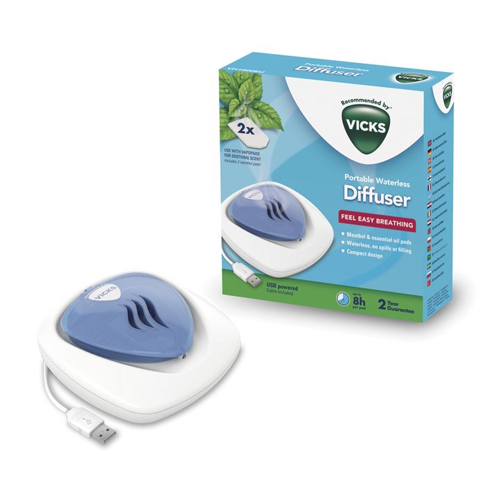 Dyfuzor Bezwodny Vicks VH1800EU USB Nocne Podświetlenie Do Wkładów Zapachowych Aromaterapia Nawilżacz Powietrza