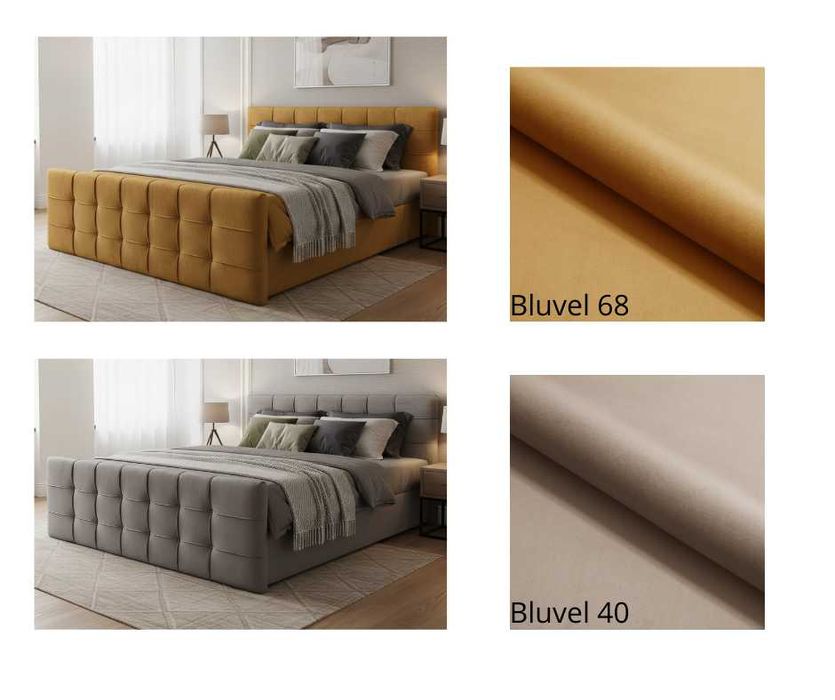 Łóżko kontynentalne welurowe pikowane 140/160/180x200