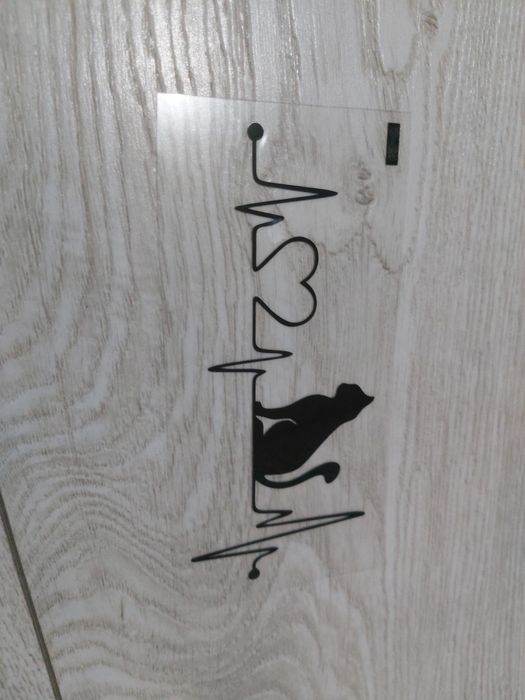 KOT EKG SERCE - 18cm x 8cm- naklejka na auto ścianę laptop samochód ka