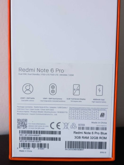 Xiaomi Redmi Note 6 Pro Azul - 3GB RAM / 32GB ROM - Como Novo
