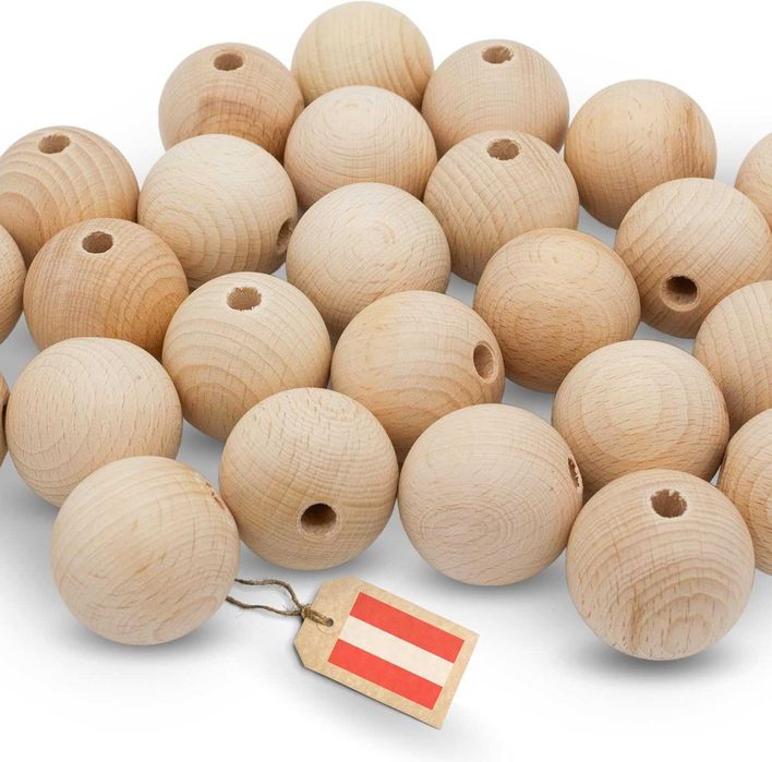 EV drewniane kulki z otworem – 22 sztuki o średnicy 40 mm