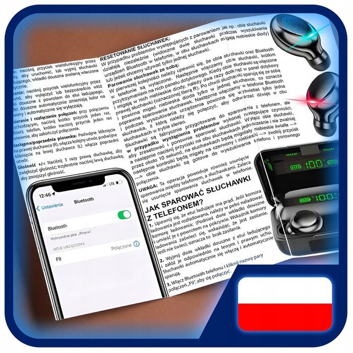 Słuchawki Bezprzewodowe Bluetooth 5.1 F9 - Pro Model 2023 Tws + Powerb