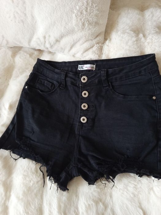Spodenki czarne jeans z przetarciami Denim