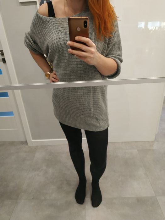 Szary cienki sweterek tunika oversize
