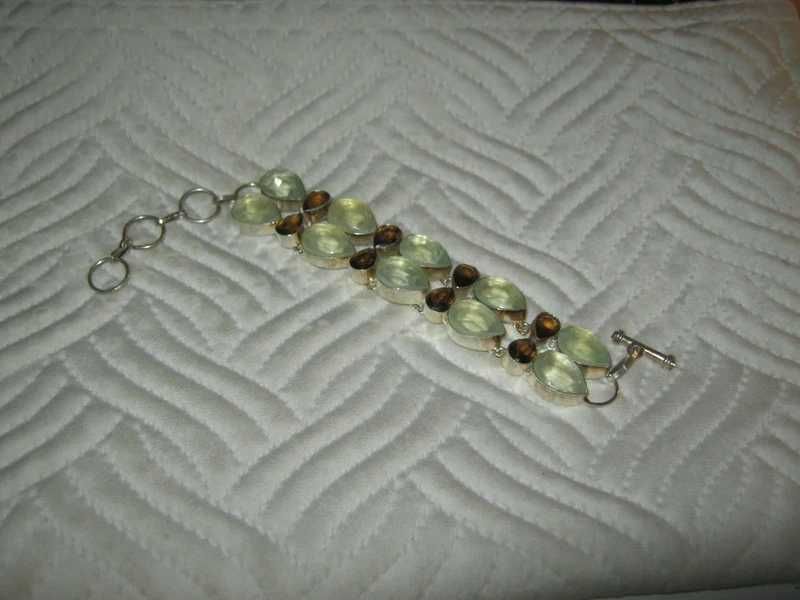 Bransoletka srebro ręcznie wykonana kwarc dymny opal