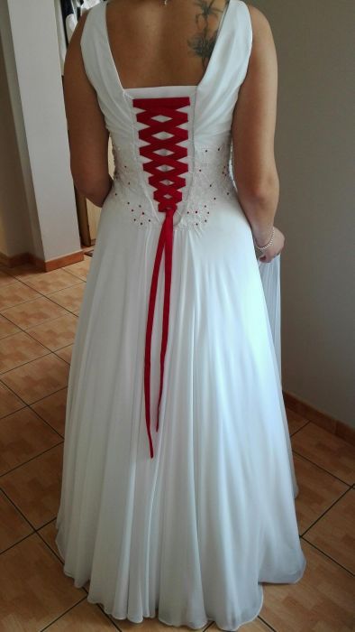 Sukienka ślubna roz 42 wzrost 179cm+6cm obcas kreacja Żannet +gratis