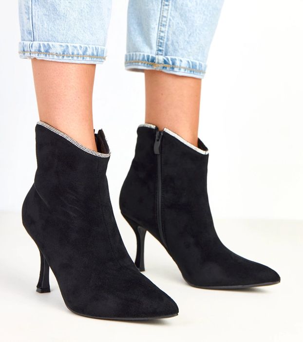 Czarne botki damskie z cyrkoniami Silvia