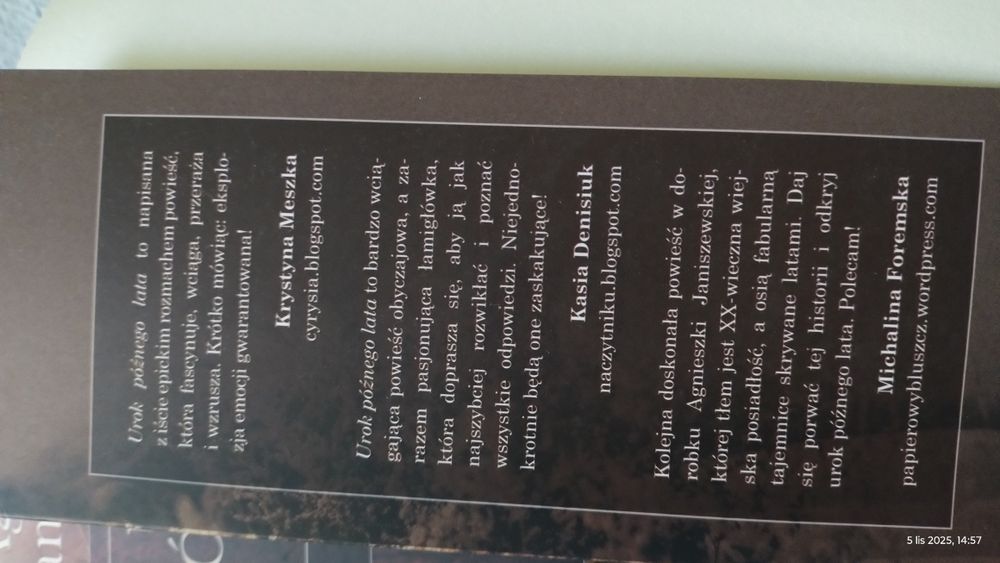 Powieść obyczajowa  Urok późnego lata