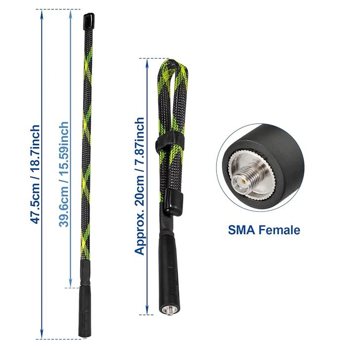 Składana, maskująca antena  CS do krótkofalówek, z nylonowym oplotem