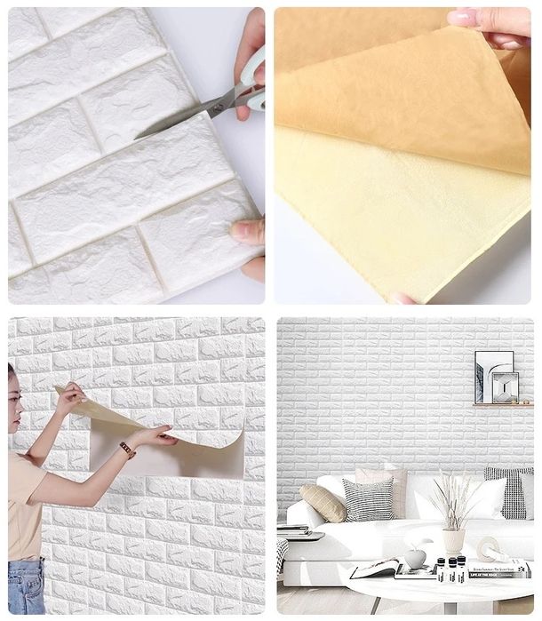 Акція 3д панелі самоклеючі під білу цеглу, белый кирпич 3 д самоклейка
