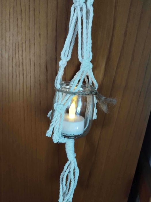 Porta-Velas de Macramé Feito à Mão