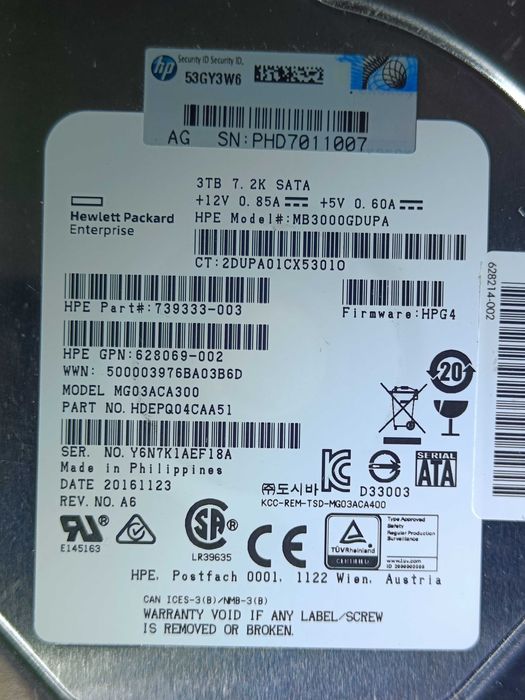 Хард Диск HDD HP Enterprise 3 TB 7200RPM 64mb CASH MB3000GDUPA