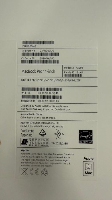 MacBook Pro A2992 | 14-inch |  2023 | 512 SSD | M3 PRO | 36GB RAM