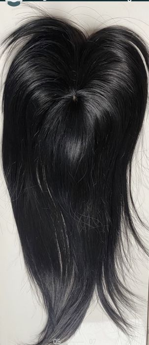 Toper czarny włos naturalny indyjski z grzywką tupet treska dopinka