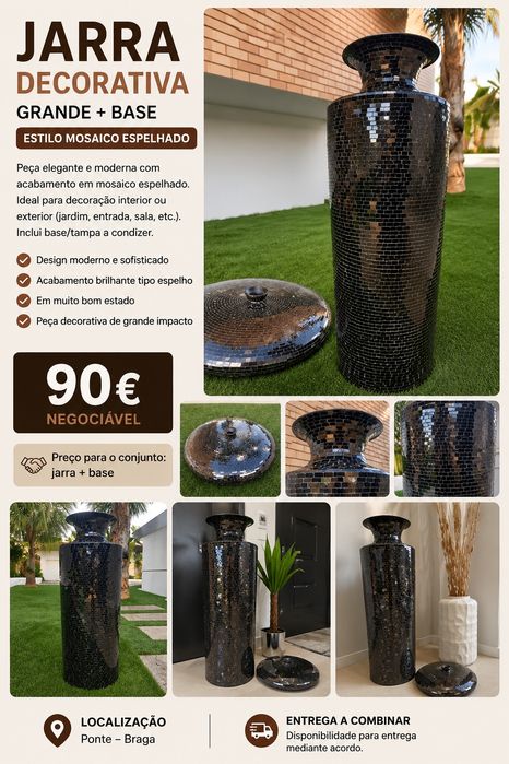 Jarra Decorativa Grande com Base – Estilo Mosaico Espelhado