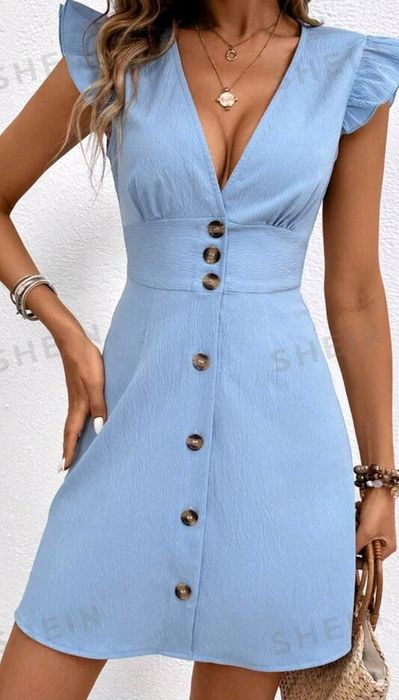 Sukienka na guziki niebieska 36