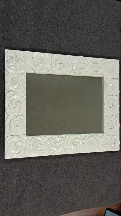 Espelho Madeira Maciça com Flores