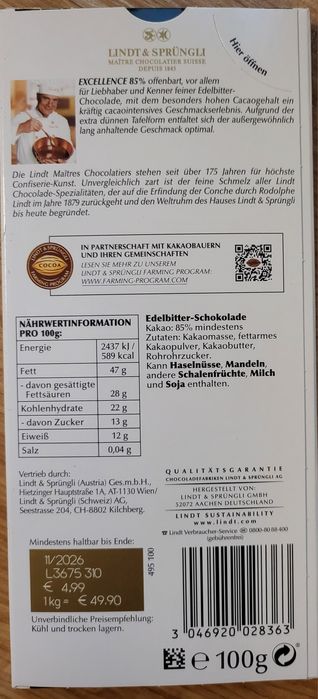 Czekolady lindt 22szt po 100g
