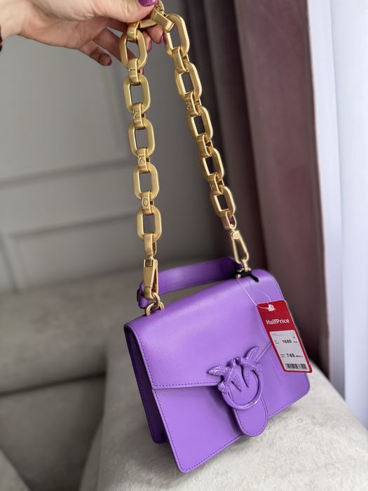 Torebka Pinko Mini Love Top Handle fioletowa z łańcuchem