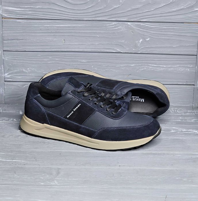 40-48рр!!! Кожаные мужские синие черные кроссовки TM Maus / Максус !