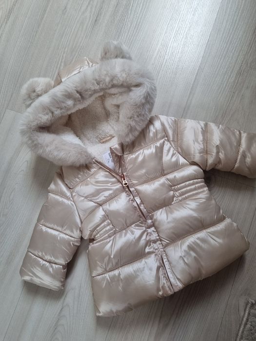 Kurtka zimowa błyszcząca złota z futerkiem 3-6 m-cy