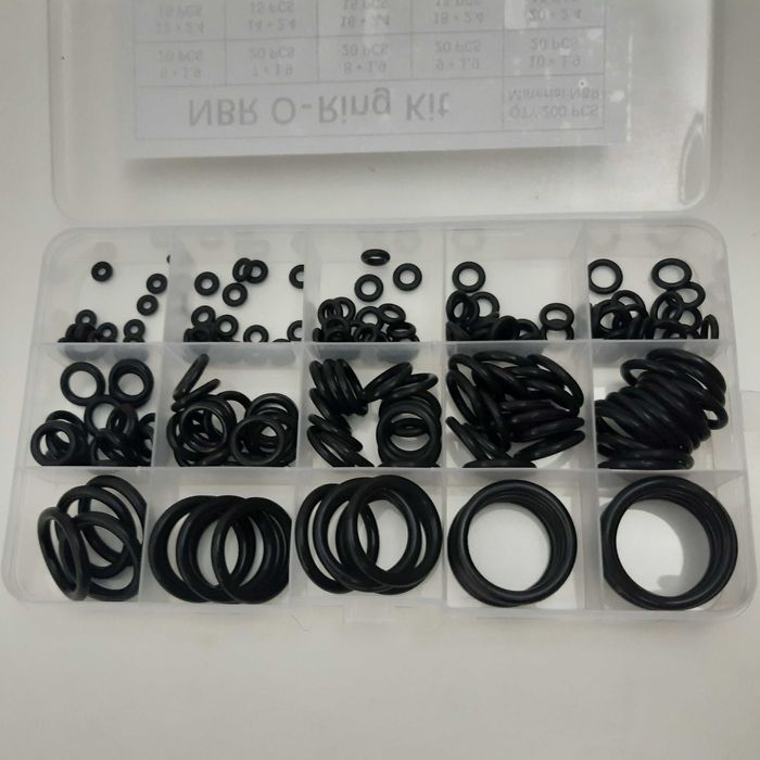 Caixa Plástico 15 Divisórias 200 O-Rings Borracha Preta Novos