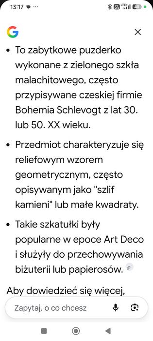 Malachit- szkatułka na biżuterię - lata 30 /50