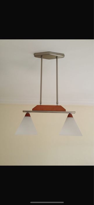 Candeeiros tecto conjugação madeira com cromado e vidro