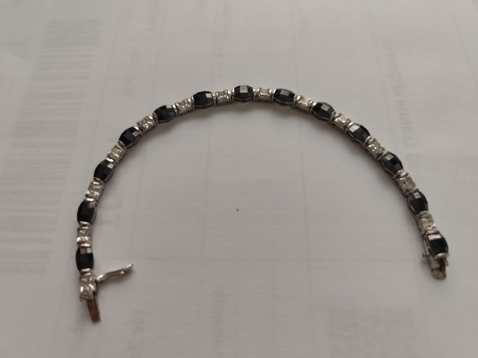 Srebrna bransoletka 925 – 17,5 g, hematyt i kryształ