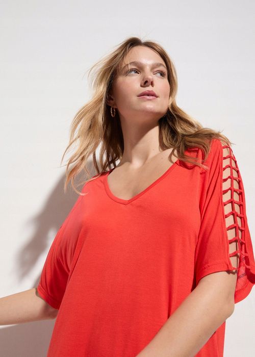 B.P.C plażowa tunika czerwona z wycięciami ^48/50