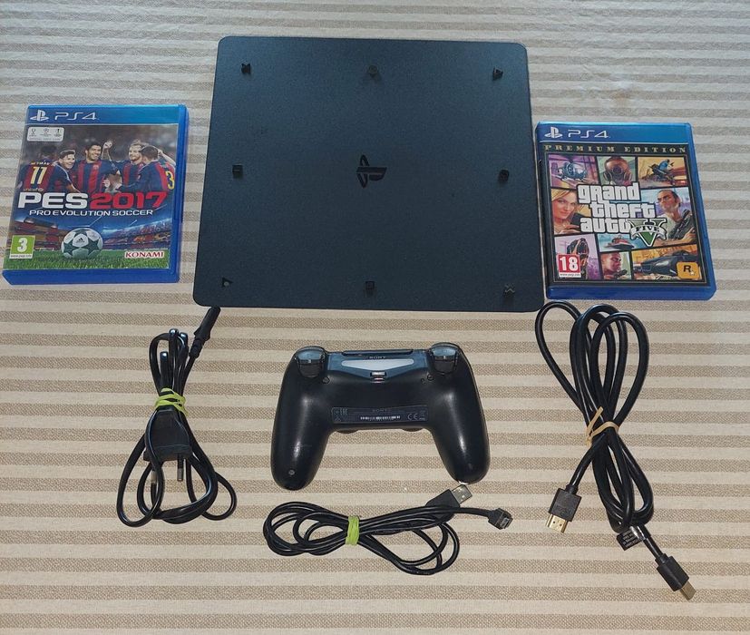 Ps4 Slim com 1 Comando Sony + Gta V + Pes 2017