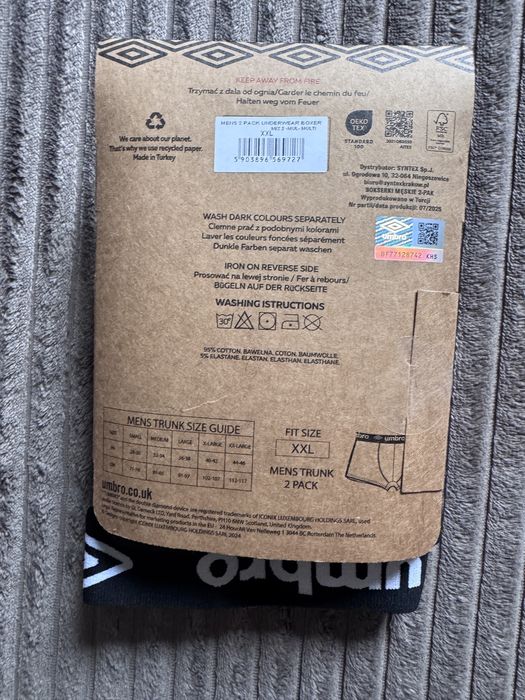 Nowe z metką dwie pary męskich bokserek, Umbro, rozmiar XXL