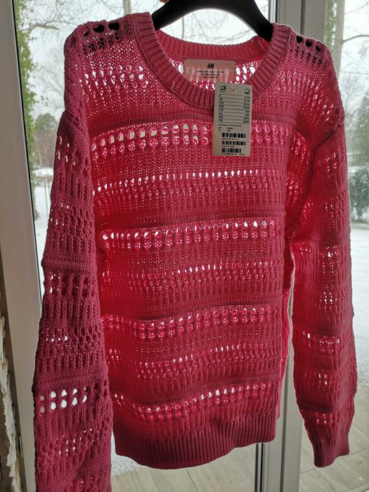 Sweter bawełniany ażurowy dziewczęcy H&M r.122/128