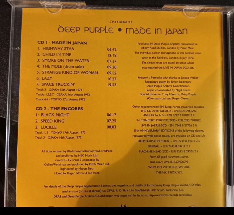 CD Deep Purple - Made in Japan