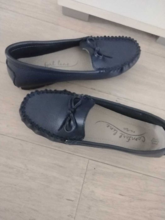 Buty mokasyny, skóra naturalna, granatowy