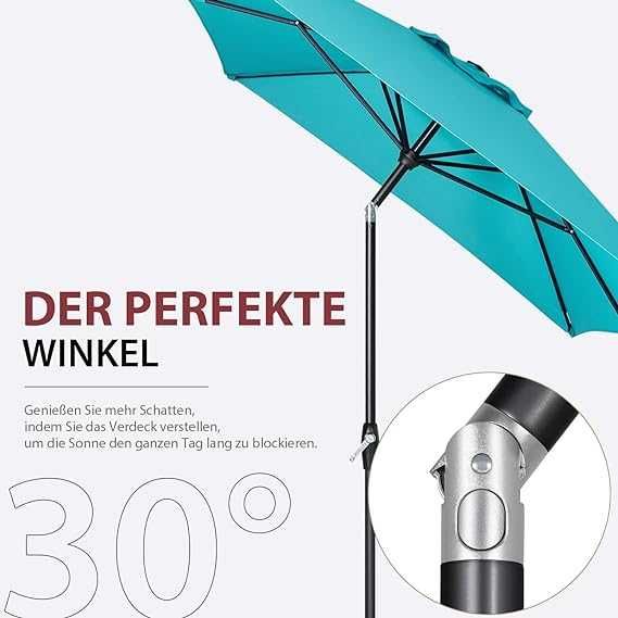 Parasol Rond Sekey 300 Cm – UV50+, Inclinaison Par Bouton, Manivelle – Tige Aluminium Grain Bois, Housse Polyester
